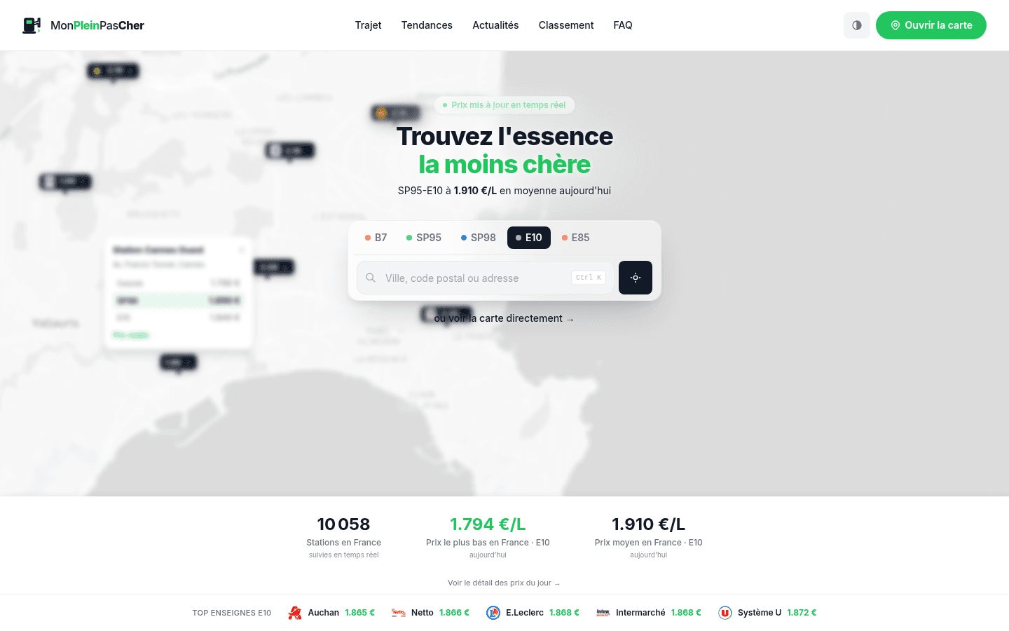 Mon Plein Pas Cher — live national fuel map